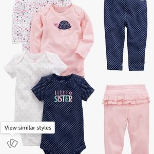NWT baby girl little sister Carter's onesies and pants set